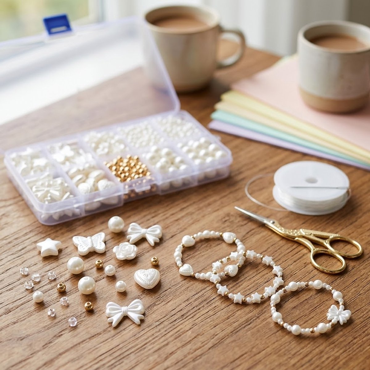 Wit kralen set sieraden maken dames DIY pakket met parel kralen mix hart ster bloem vormen inclusief opberg doos voor armband ketting telefoon hanger knutselen — cadeau in Hobby - foto 4