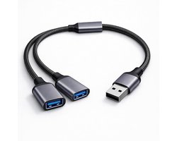 USB Splitter 2 Poorten voor Laptop, Dubbele Y Kabel Divider Adapter voor Gegevensoverdracht en Opladen van MacBooks, Desktops, PC's, Toetsenborden, Muizen, PS5 en Printers
