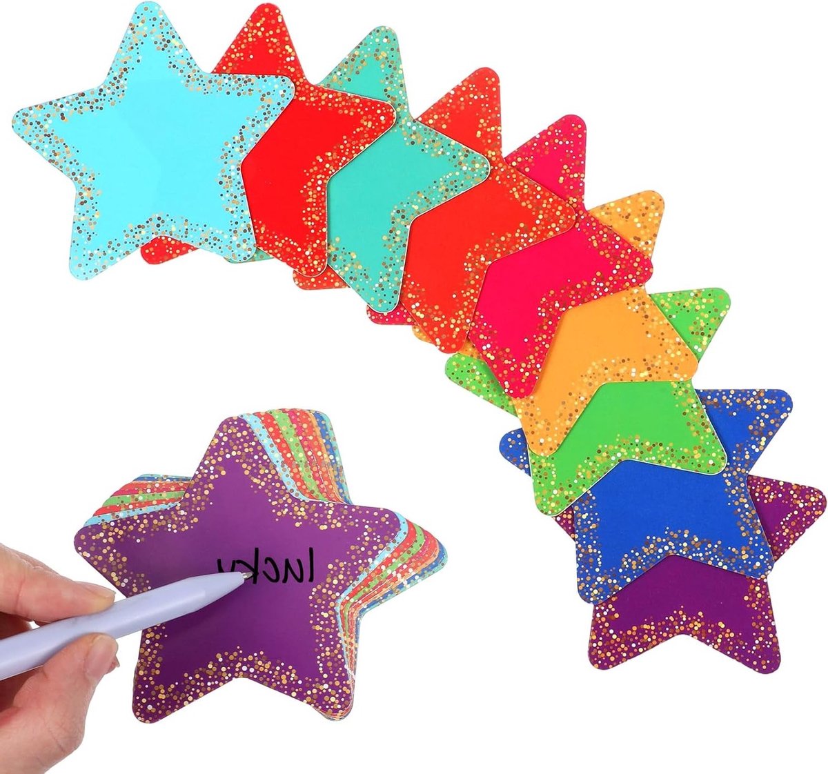Kleurrijke Stervormige Papieren Cutouts voor Schooldecoratie, 108 Stuks, 3.5 Inch, Ideaal voor Klaslokalen, DIY Knutselprojecten en Borddecoratie
