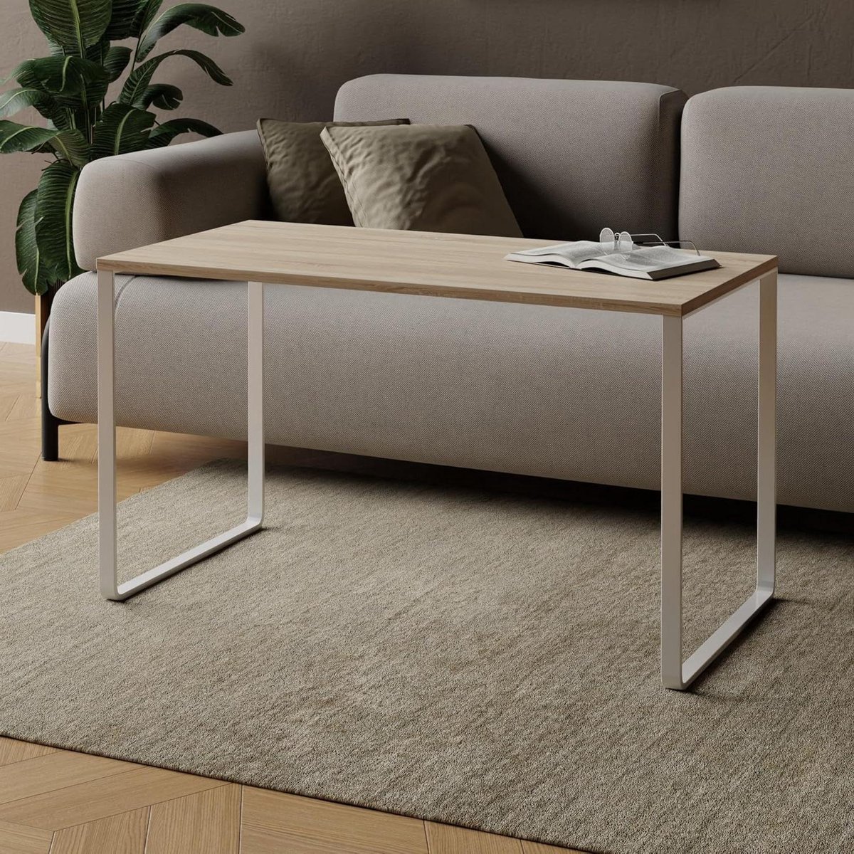 Salontafel Rechthoekig - Bijzettafel Koffietafel - Woonkamer Meubel - 18mm Dik Tafelblad - 55 cm Hoog - Licht Eiken Wit