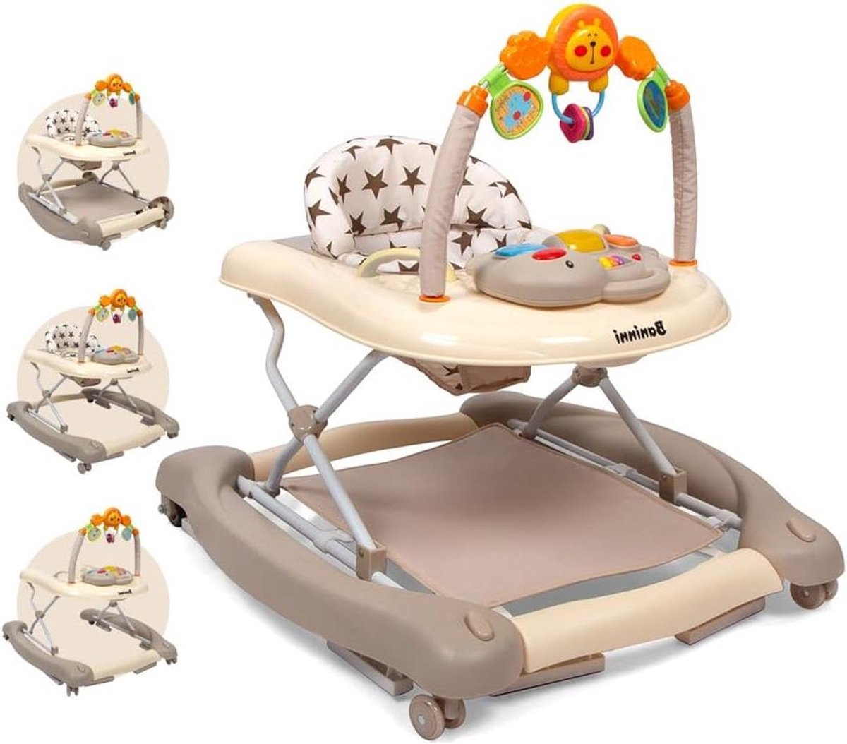 Baninni Maya Baby Walk 5-in-1 Girls Boys Scalable Baby Walk with Music and Light, Quiet Wheels, Rocking Mode, from 6 Months