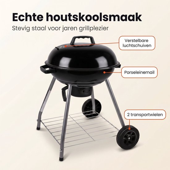 Lomera Kogelbarbecue - Houtskoolbarbecue - BBQ met Deksel en Asopvangbak - Barbecue met Wielen en Ventilatiesysteem - Houtskool Kogelgrill voor Tuin - Grote Ronde Tuinbarbecue - Grillrooster - Houtskoolbbq - Grill van Lomera — afbeelding 3