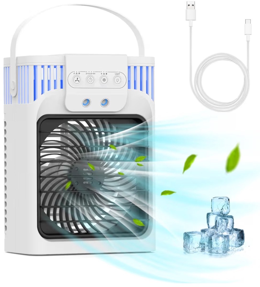 BIXc®- Draagbare luchtkoeler, 4-in-1 mini-airconditioners, persoonlijke mobiele compacte verdampingskoeler, Met afstandsbediening, luchtbevochtiger, 3 windsnelheden, desktopairconditioner, ventilator, voor thuis, slaapzaal.