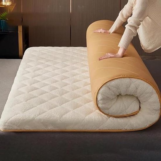 Japanse Futonmatras - Vloerbed Opvouwbaar - Ruimtebesparend Slapen - Traagschuim Vulling - 135 x 200 cm - Beige — afbeelding 4