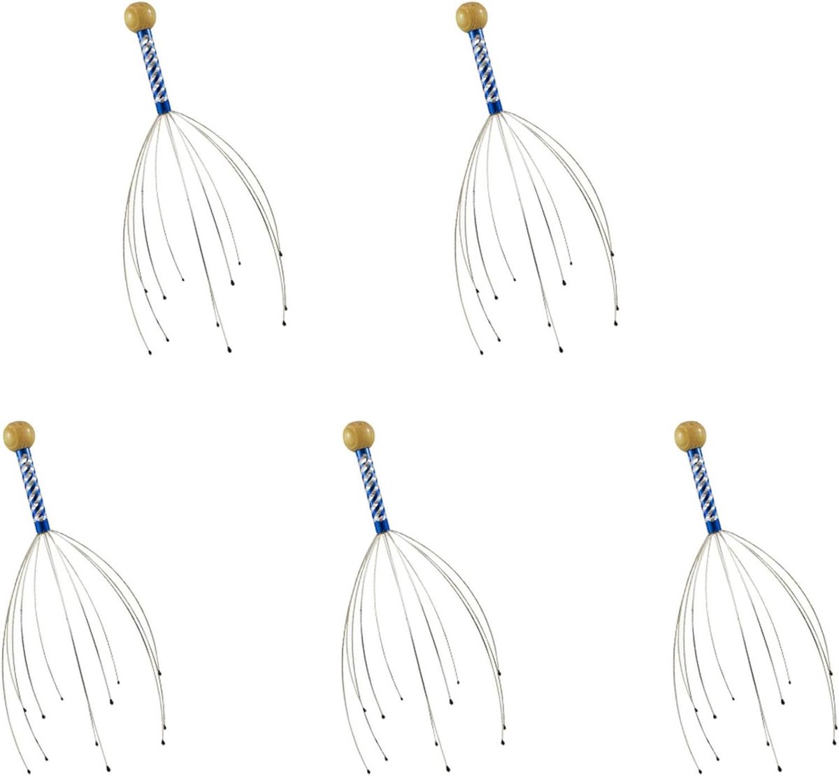 Hoofdmassage Spider - Hoofdmassager Ontspanning - Stress Verlichten - 12 Flexibele Tanden - 5 stuks - Blauw