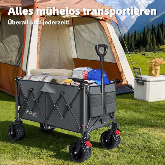 Bolderkar Opvouwbaar - Strandwagen Handwagen - Buitenshuis Transport - Met Remmen - 200 Liter - Grijs van Merkloos — afbeelding 3