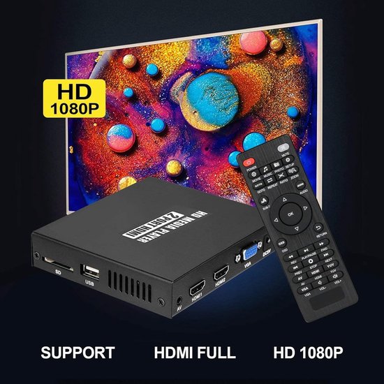 1080P Mediaspeler, Draagbare MP4-speler voor Video/Foto/Muziek Ondersteuning USB Drive/SD-kaart/HDD/Dual HDMI Outpus — afbeelding 2
