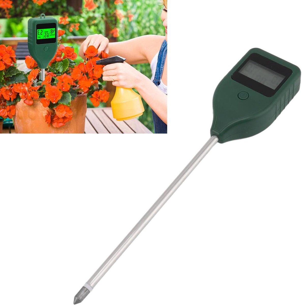 Bodemmeter - PH-meter Bodem - Planten Verzorgen - 3-in-1 Tester - 26 cm - Zwart