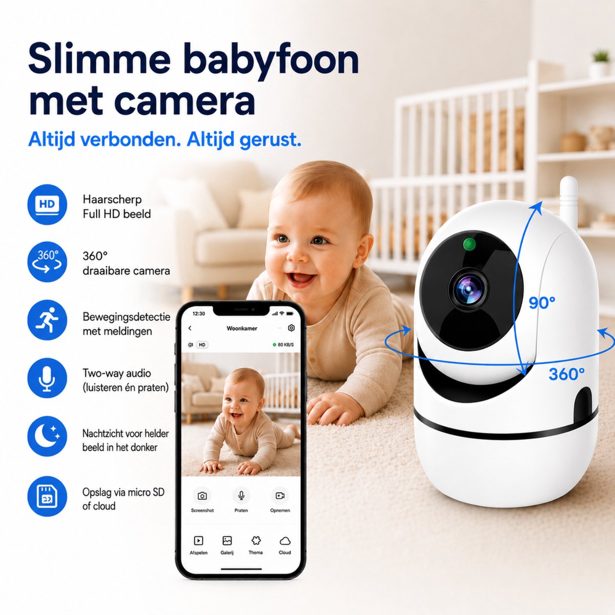 Babyfoon met Camera en App - Wifi Baby Monitor thumbnail 2