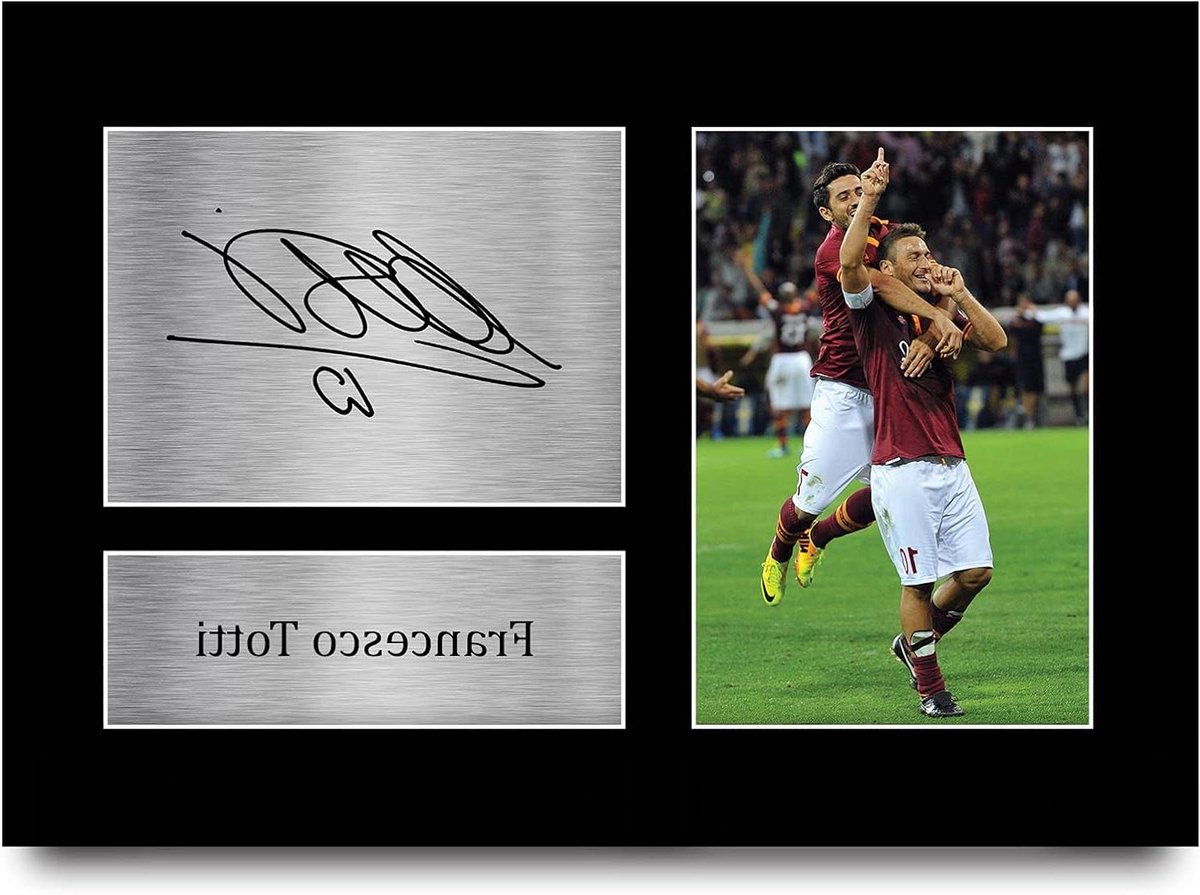 Francesco Totti Foto - Roma Legende Display - Voetbal Fan Cadeau - Gedrukte Handtekening Replica - A4 29.7x21 cm - Zwart