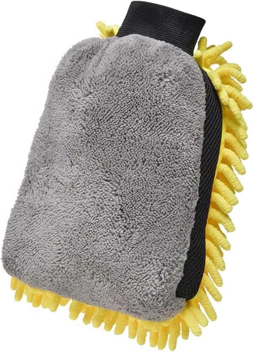 Autowashandschoen - Wasstraat handschoen - Auto reinigen - Zacht en krasvrij - 25 x 18 cm - Geel/grijs