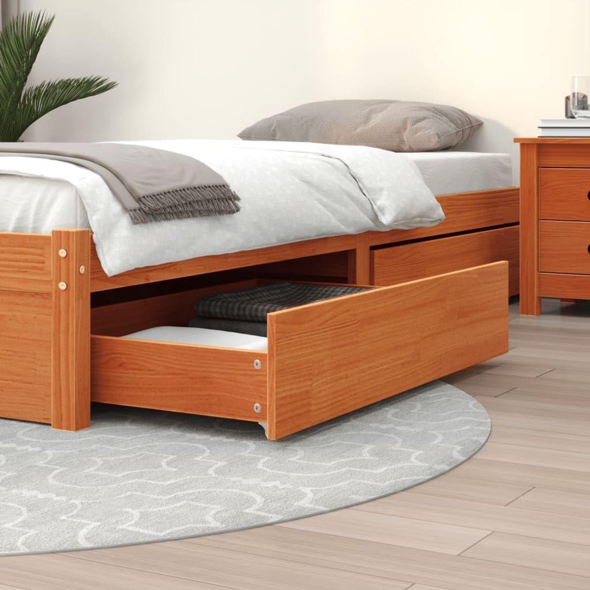 Set van 4 Bedlades met Wielen Massief Grenenhout Wasbruin