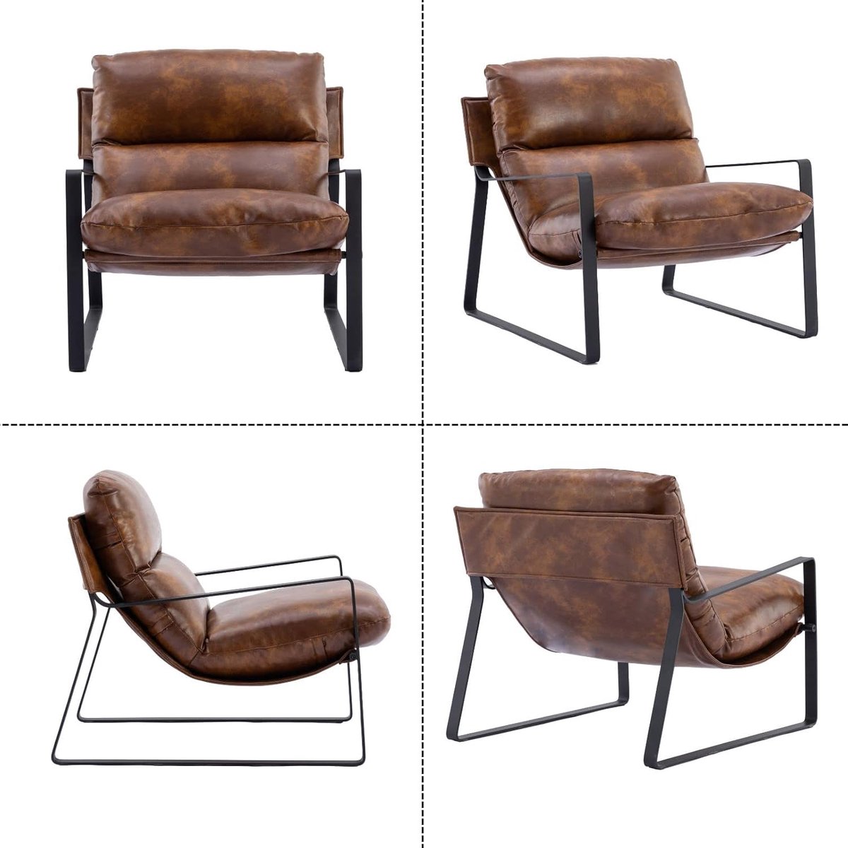 Fauteuil woonkamer – Industrohome Modern Bruin Kunstleer Lounge Fauteuil met armleuningen