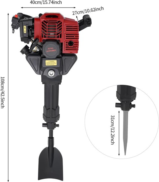 Benzine Graafmachine - Tuinfrees Tuinboor - Bomen Verplanten - 3 Verwisselbare Koppen - 95 cm Lengte - Zwart — afbeelding 2