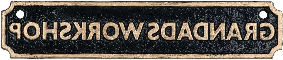 Gietijzeren Werkplaats Bord - Garage Plaquette Opa - Werkplaats Decoratie - Messingkleurige Tekst - 20 x 4 cm - Zwart