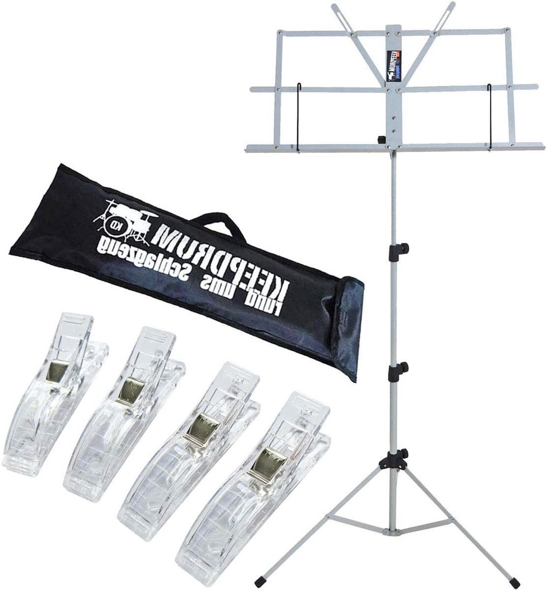 Muziekstandaard - Notenhouder - Muziek Les - Kindvriendelijk - 65-135 cm - Zilver