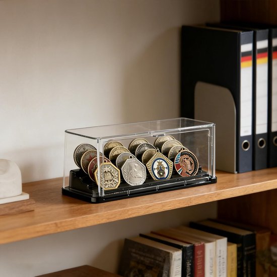 Muntenhouder Acryl - Verzamel Display - Munten Presenteren - Stapelbaar Stofkap - 30 cm Lengte - Zwart — afbeelding 3