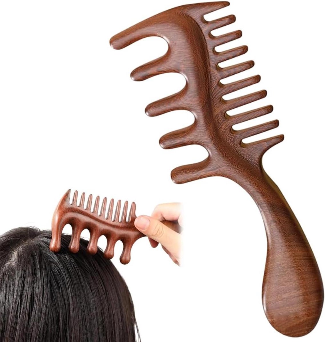 Kam van Sandelhout - Gua Sha Tool - Ontspannen Massage - Brede Tanden - 124 x 114 cm - Natuurlijk