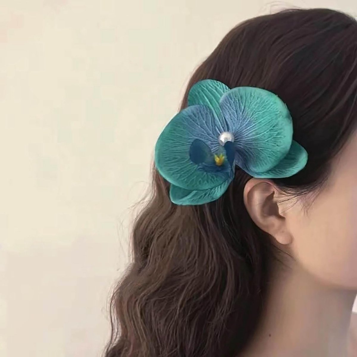 Grote Boheem Haarspeld met Kunstbloem Orchidee - Vintage & Feestelijk Accessoire