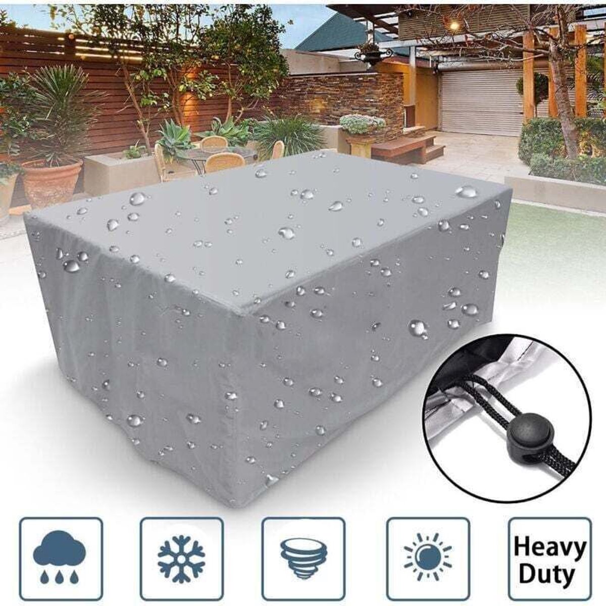 Rechthoekige hoes voor tuinmeubelen, gemaakt van polyestervezel, waterdicht, stofwerend en UV-bestendig, geschikt voor tuinstoelen of -tafels (afgeschikt vooringen: 205 × 104 × 71 cm).