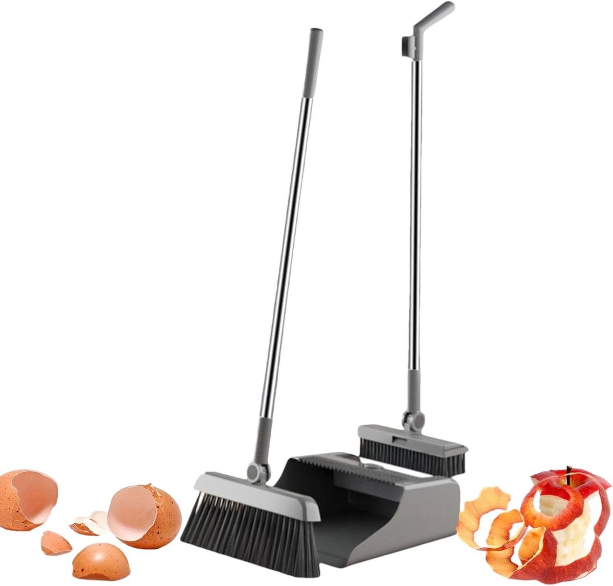 Bezem en Stoffer Set - Veegset Blik - Huis Schoonmaken - Roestvrij Staal - 3 Delig - Grijs