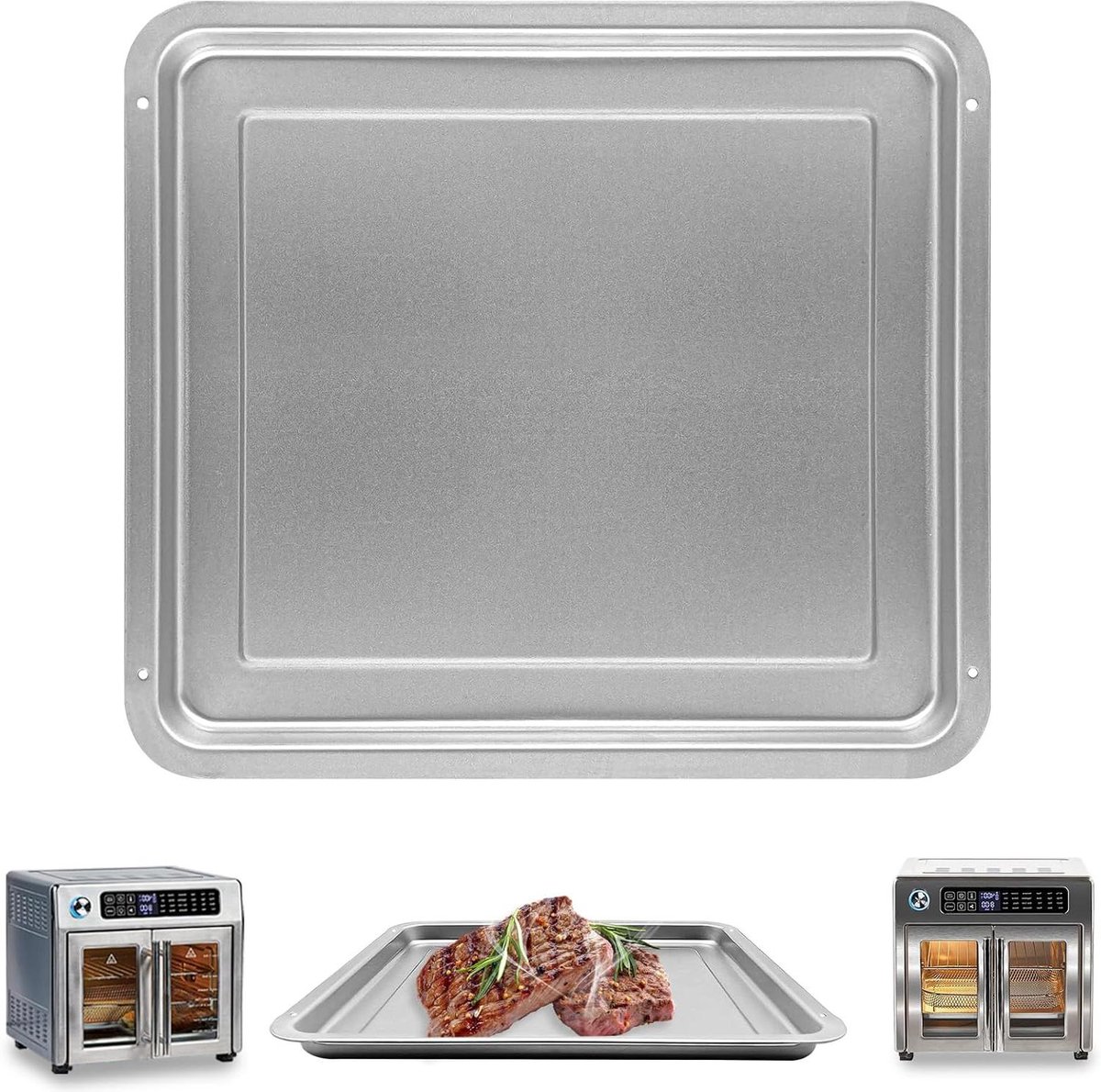 Airfryer Lade - Grill Pan Crisper - Veelzijdig Koken - Food Grade Roestvrij Staal - 30 x 30 cm - Zilver