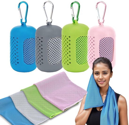 Cooling Towel Sport - 4 stuks - Koelhanddoek - 100x30cm - Verkoelende Handdoek - Sporthanddoek - Ice Towel - Sneldrogend -ijshanddoek - met opberghoes - Absorberend - Zweetabsorberend - Koelsjaal - Microvezel - voor Sport, Fitness, Yoga, Outdoor