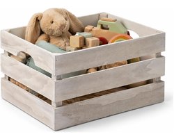 Kinvara Opbergkist / fruitkist Liva - wit - 16 x 26 x 13 cm - hout - decoratief - vintage look