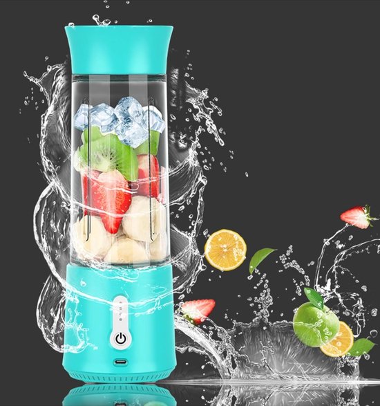 Oneay Draagbare Blender met USB-oplaadfunctie - Compacte Smoothiemaker met 500 ml Glazen Beker - 304 RVS Messen - Ideaal voor Shakes en Smoothies (Blauw) van Merkloos — afbeelding 2