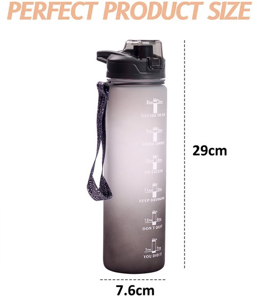 Oneay Sportbidon 1 Liter - BPA-vrije Tritan Drinkfles - Lekvrije Bidon met Soft-Touch Afwerking - Geschikt voor Sport, Fitness en Outdoor - Zwart/Wit Kleurverloop — afbeelding 2