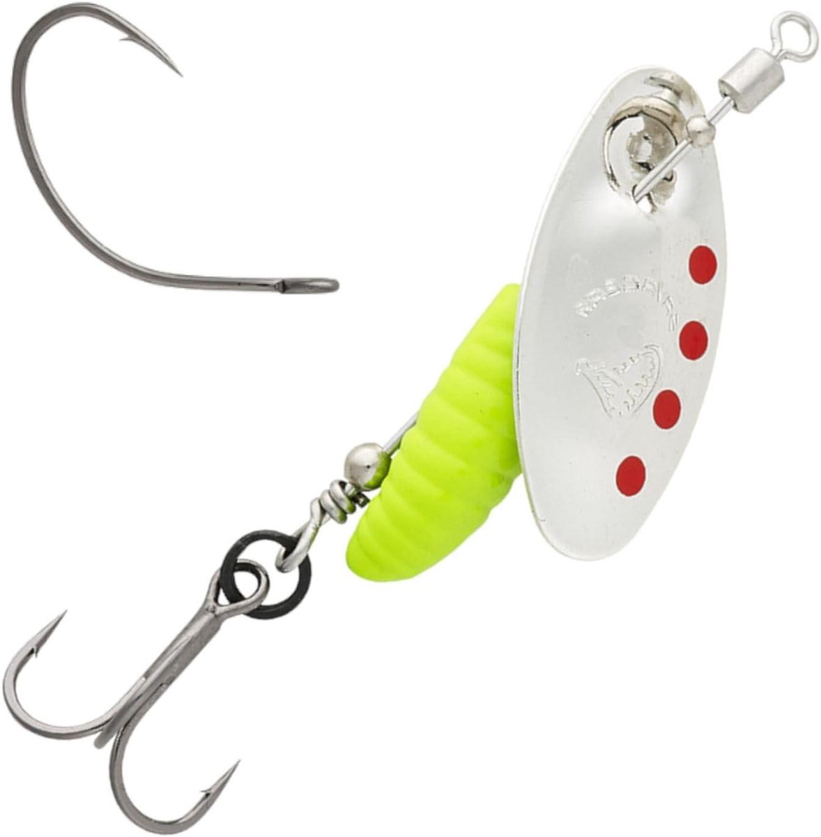 Spinner aas - Vislokaas roofvis - Vissen op roofvis - Offset behuizing draait - Gr. 0 2.2g - Zilver Rood Lime