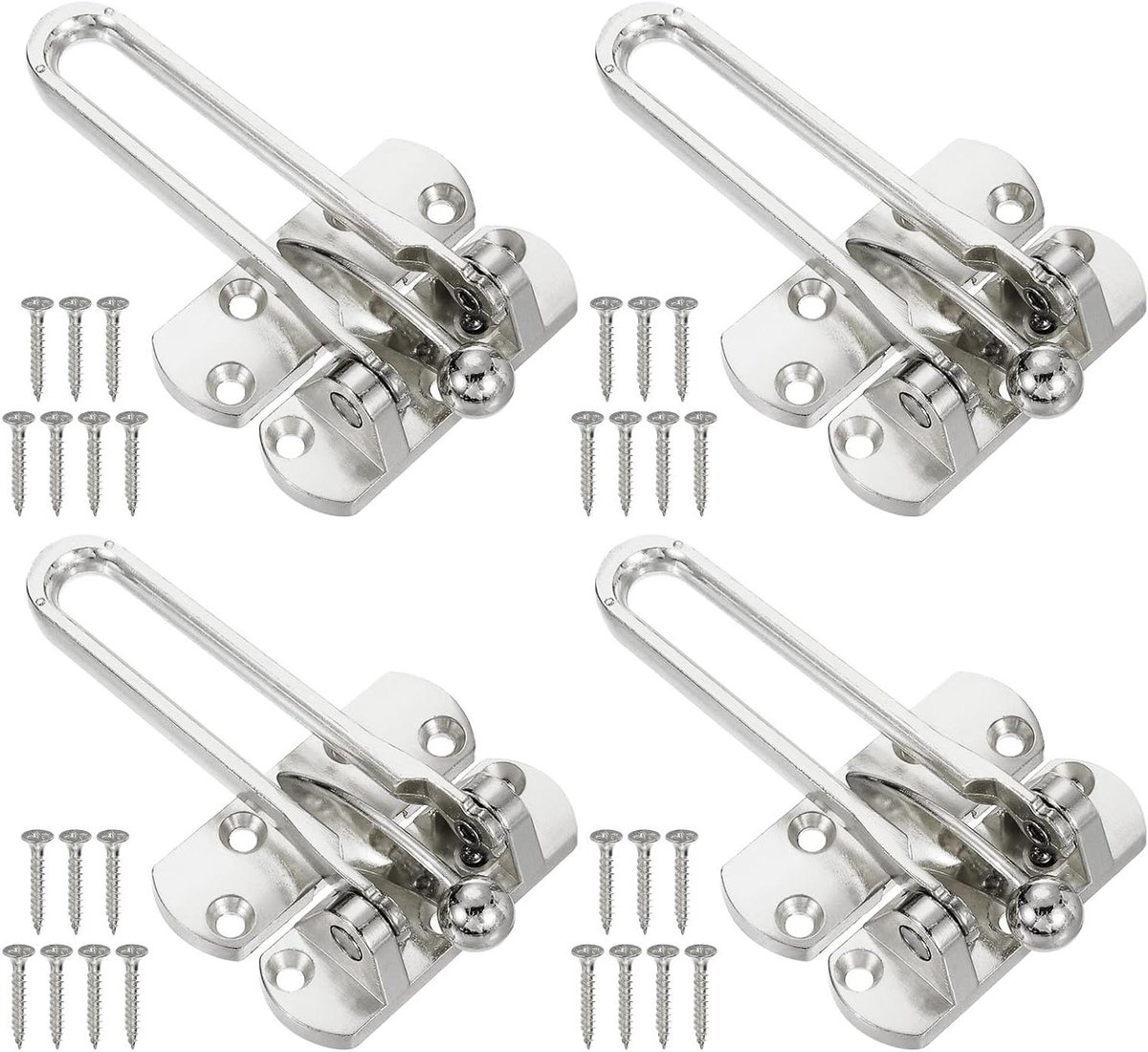Deurketting Slot - Veiligheidsgrendel - Huisbeveiliging - Duurzame Zinklegering - 4 Stuks - Zilver