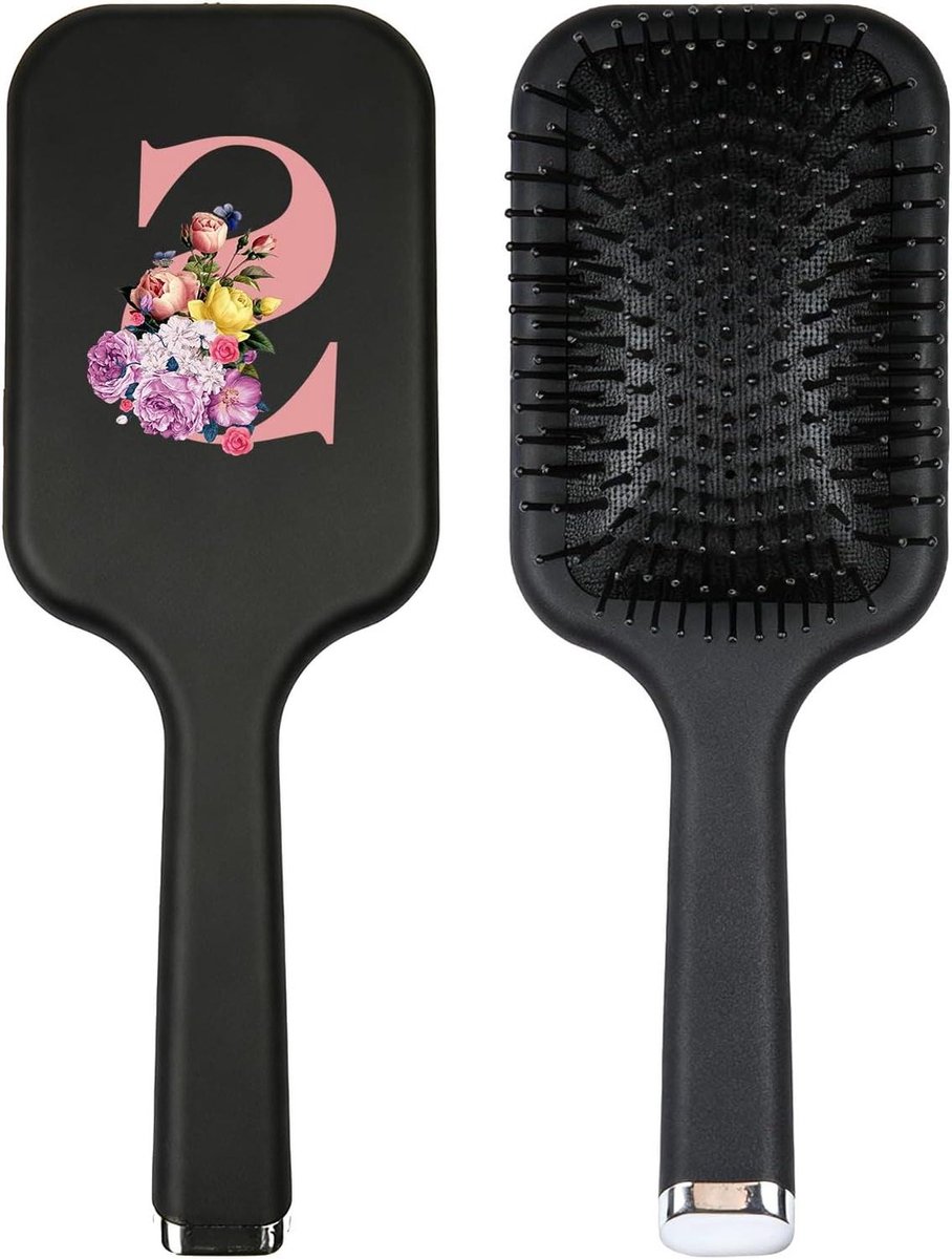Paddle Hair Brush Women A-Z Printed Detangling Hair Brush Straightening & Smoothing Hair Comb For Wet Dry Natural Hair Salon Supplies (S)