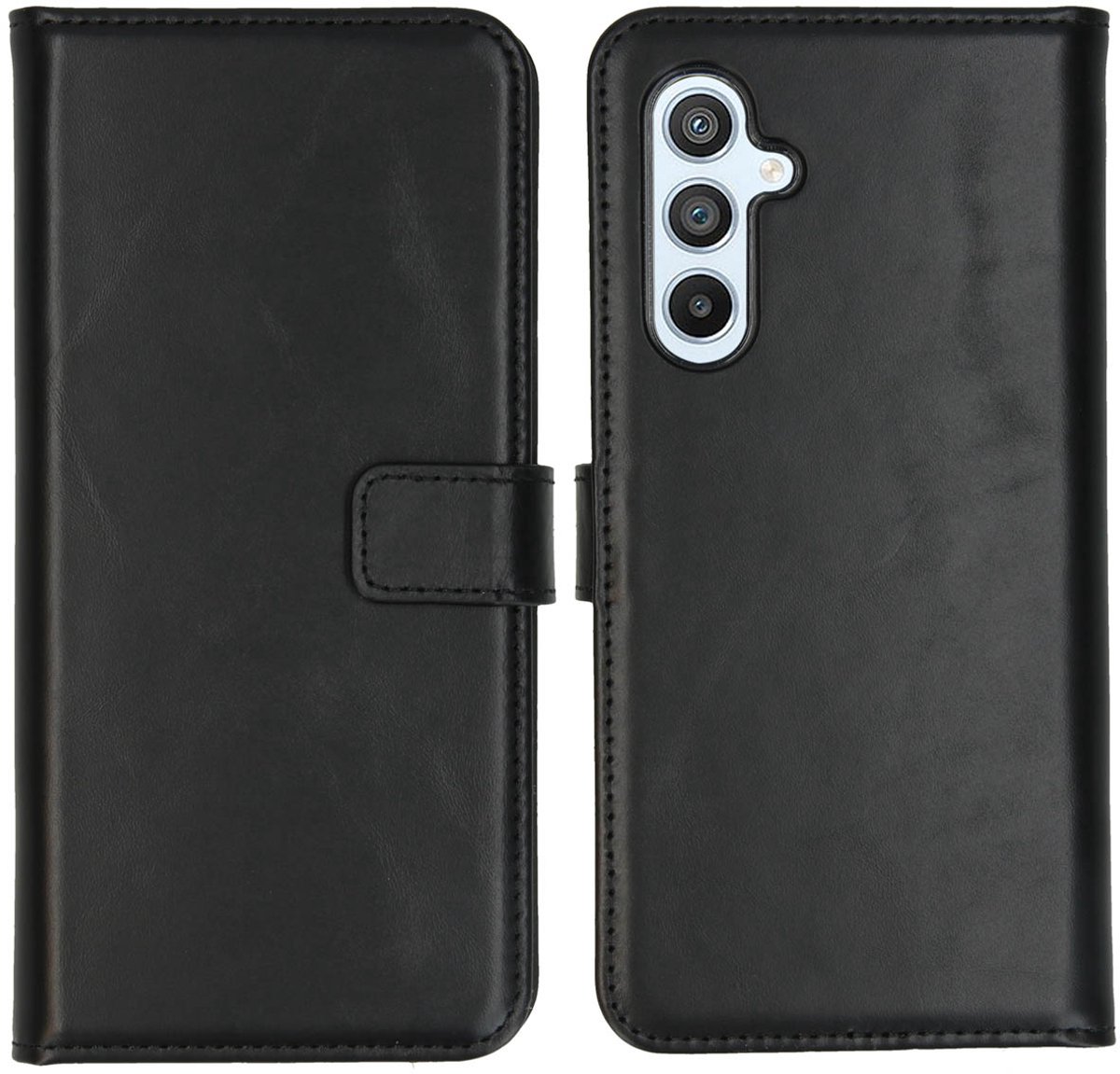Selencia Hoesje - Geschikt voor Samsung Galaxy A54 (5G) - Echt Lederen Bookcase - Zwart