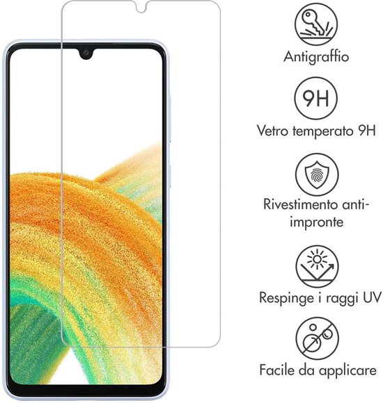Protecteur d'écran en verre trempé sur un téléphone avec des vagues abstraites. Caractéristiques : Antigraffio, Vetro temperato 9H, Rivestimento anti-impronte, Respinge i raggi UV, Facile da applicare.