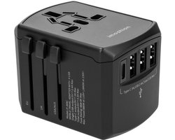imoshion® Universele Reisstekker - Wereldstekker voor 150+ landen - o.a. Amerika, Engeland, Japan, Zuid Afrika, Australië - 3x USB A en 1x USB C - Travel Adapter
