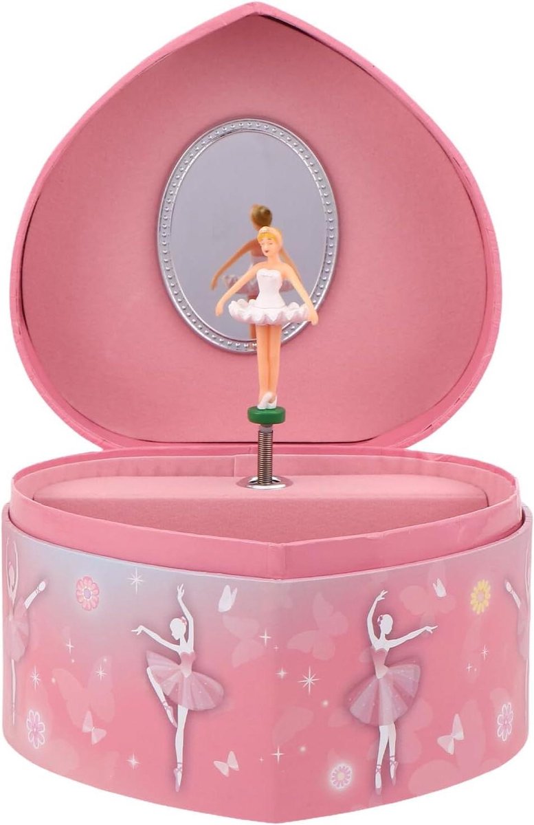 Muziekdoos Sieradenkistje - Hartvormig Ballerina - Sieraden Opbergen - Magische Danservaring - 14.5 x 13.5 x 8.5 cm - Roze