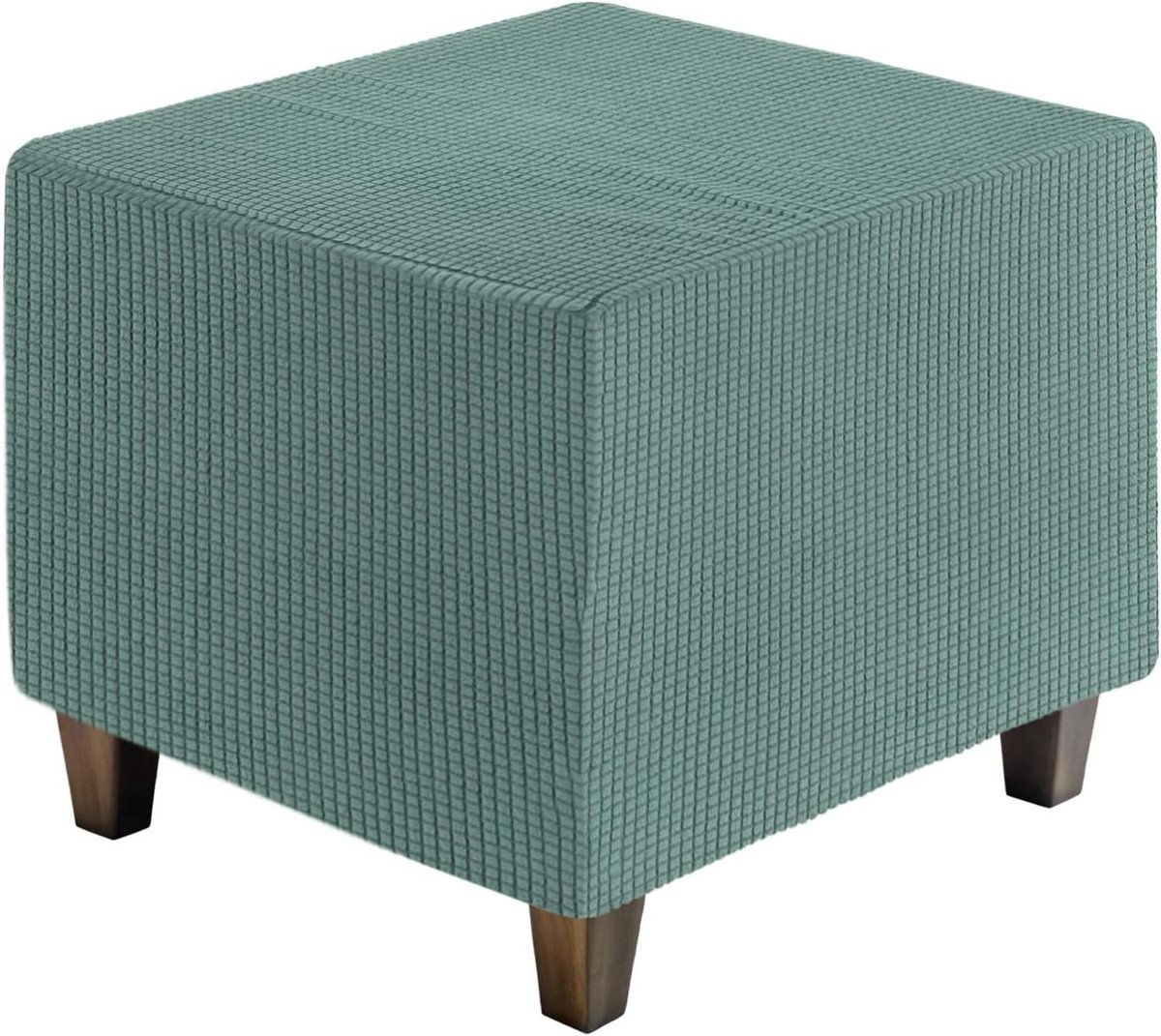 QUARKZMAN Ottomaanse afdekking, vierkant, jacquard poef sprei met elastische reden, rekbare voetensteun, krukhoezen voor woonkamer, meubelbescherming (groen, middelgroot)