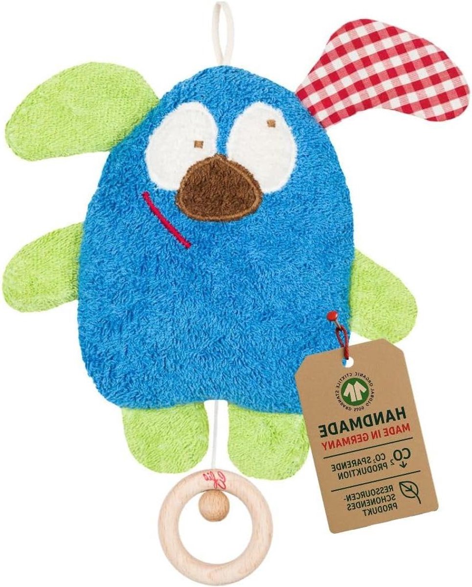 Biologische Muziekdoos - Knuffel Melodie - Baby Kalmeren - GOTS-gecertificeerd - 22 x 24 cm - Blauw