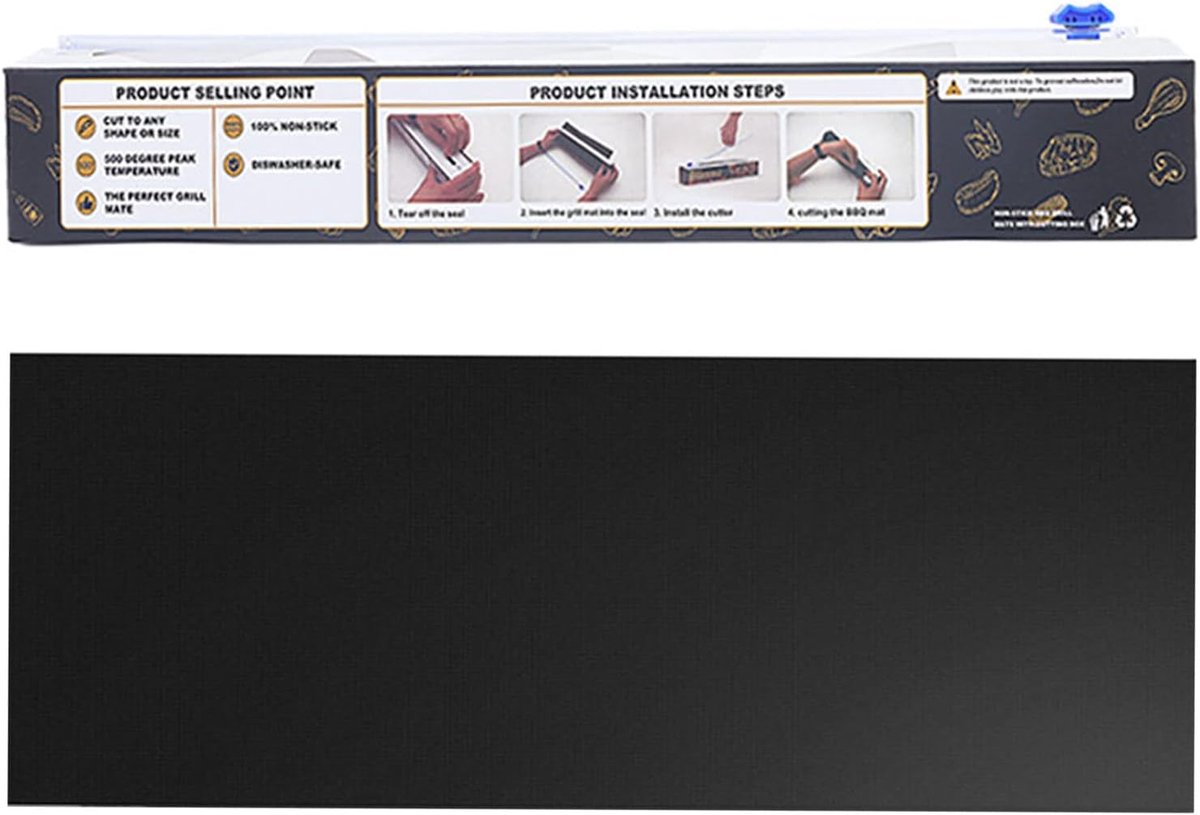 Grillmat BBQ - Bakfolie Oven - Perfect Grillen - Herbruikbaar Anti-aanbak - 100x33cm - Zwart