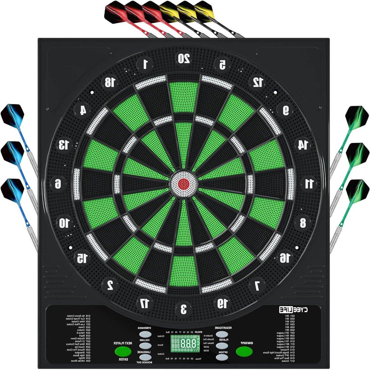 Elektronische Dartscheibe - Dartbord met Geluid - Spel voor 8 spelers - 34 Spellen 355 Variaties - 35 cm Werpgebied