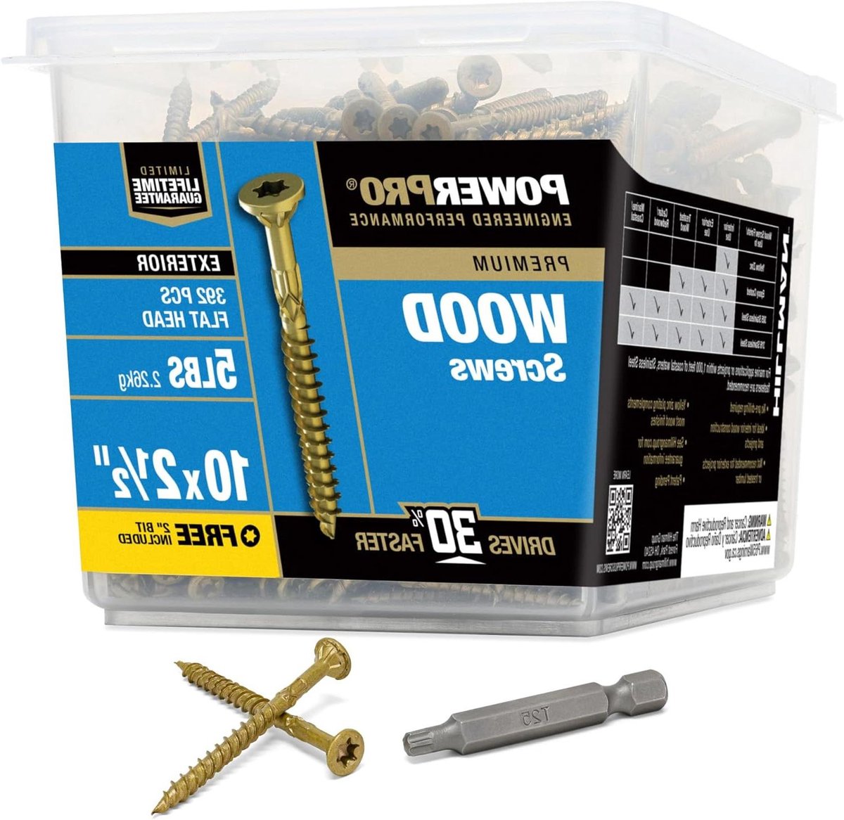 Power Pro 48612 Wood Screws, #10 x 2-1/2", Epoxy Coated Exterior Wood Screws, Torx/Star Drive Included, Coarse Thread, Decking Screw, Outdoor Rust Resistant, Bronze, 415pcs