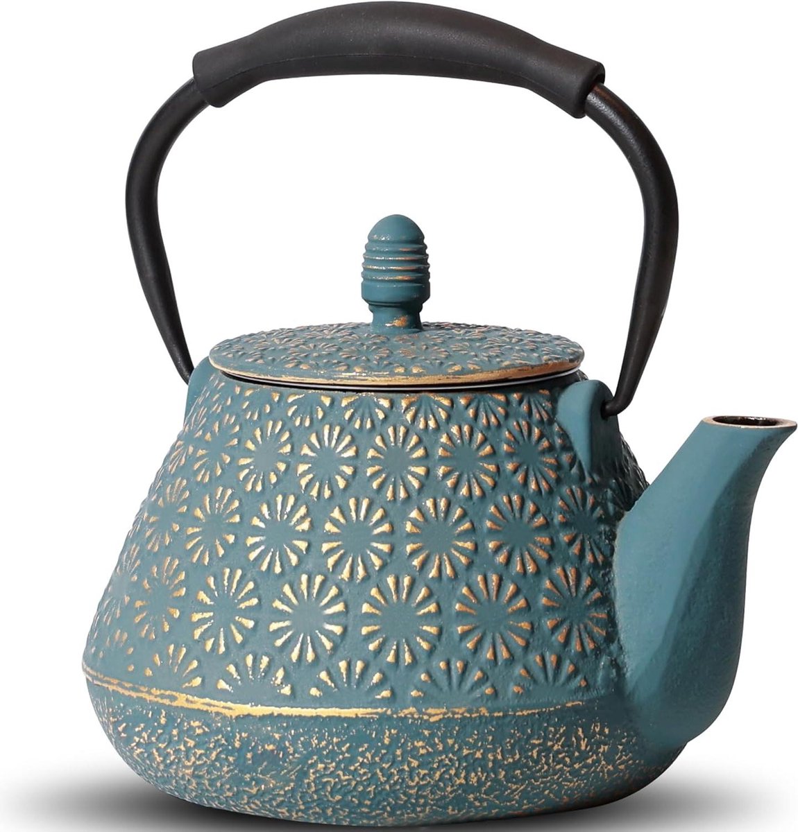 Theepot Gietijzer - Waterkoker Theepot - Thee Zetten - Met Theezeef - 950 ml - Blauw