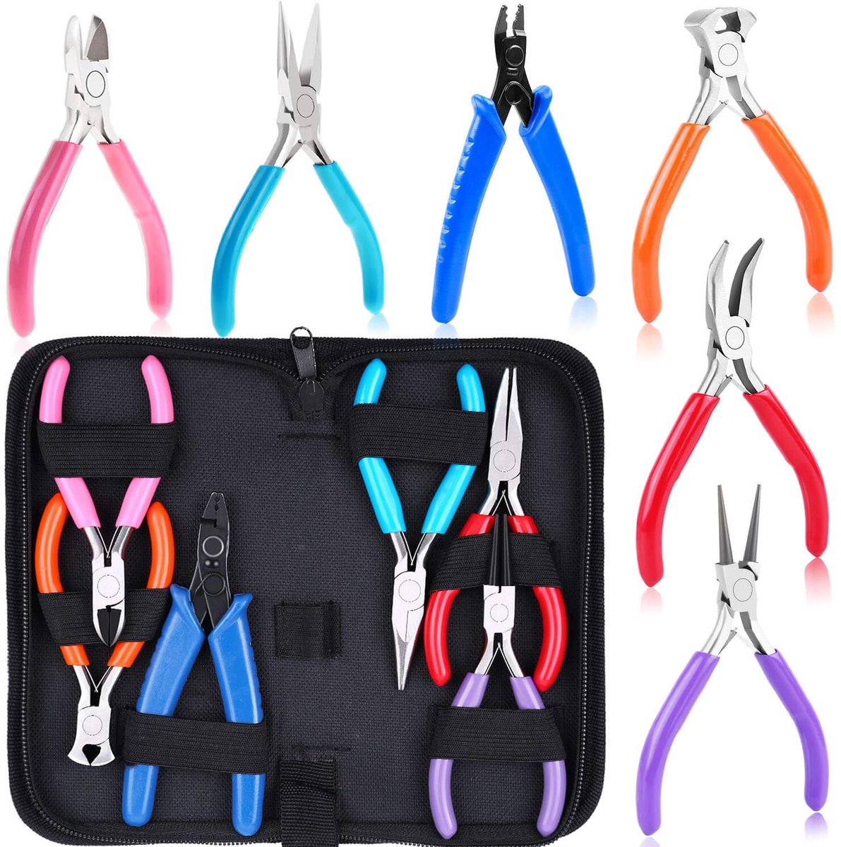 carmdering - Professionele Sieraden Tangenset - 6-Delige Gereedschapkit - Precisieinstrumenten - Kleurcodering Voor Snelle Herkenning - Ergonomische Antislip Handgrepen - Roestvrij En Gepolijst - Ideaal Voor Artritis Of Kleine Handen - 6 Stuk