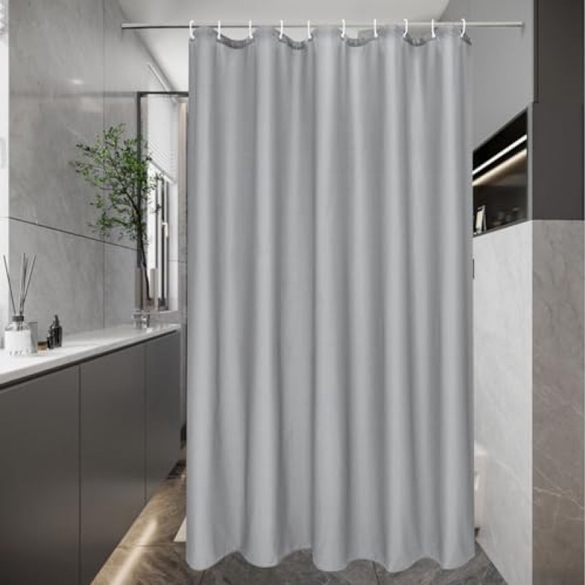 Douchegordijn 150x200 cm - Waterdicht - Antischimmel - Wasbaar met 10 ringen en haken - Grijs