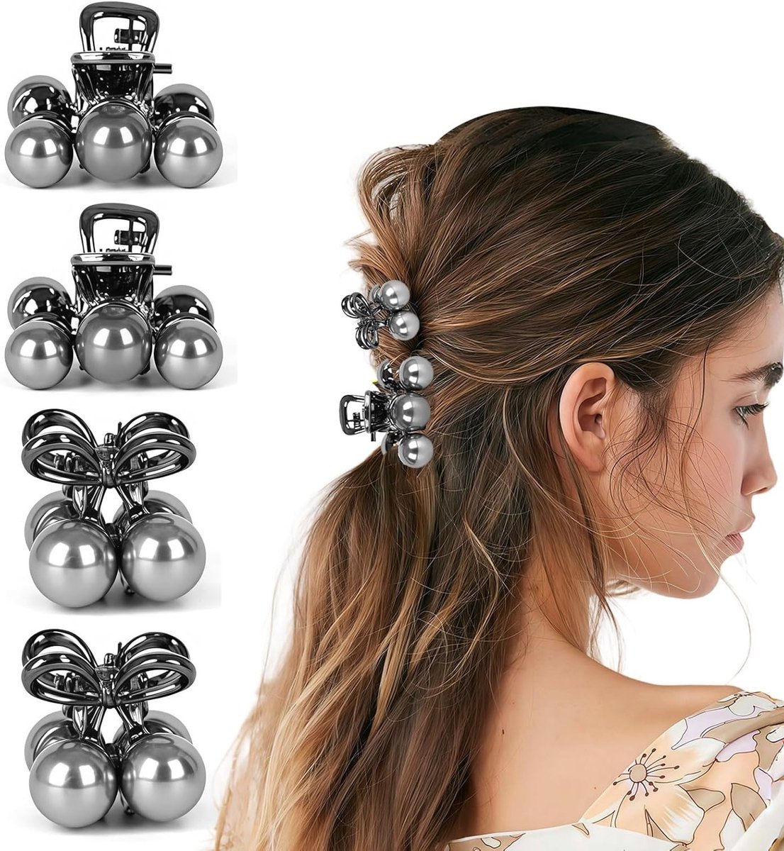 Set van 4 Schattige Mini Haarspeldjes met Parels voor Vrouwen en Meisjes