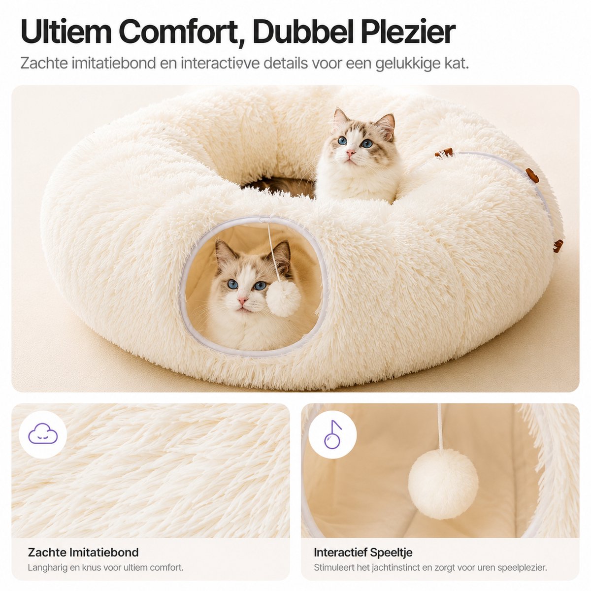BOTC Kattentunnel met Kattenmand - Speeltunnel Voor Dieren - Tunnel Kat - Kattenhuis - Speeltunnel kat - Beige thumbnail 5