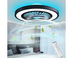 Ventilator Plafondlamp - Ø 54 cm - Zwart - Dimbaar - RGB - 6 Standen - Ventilator - 5200 lumen - Keuken Lamp - Woonkamer Lamp - Moderne Lamp - 45 W