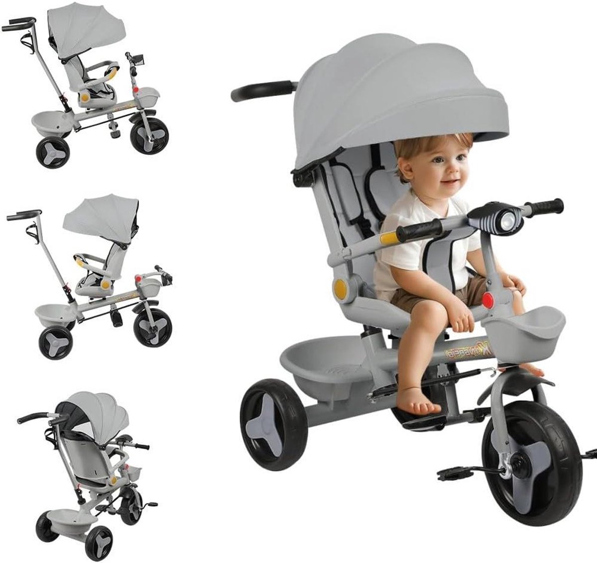 Driewieler 4-in-1 - Kinderfiets Loopfiets - Buiten Spelen - Modulaire Structuur - 46 x 75 x 106 cm - Grijs