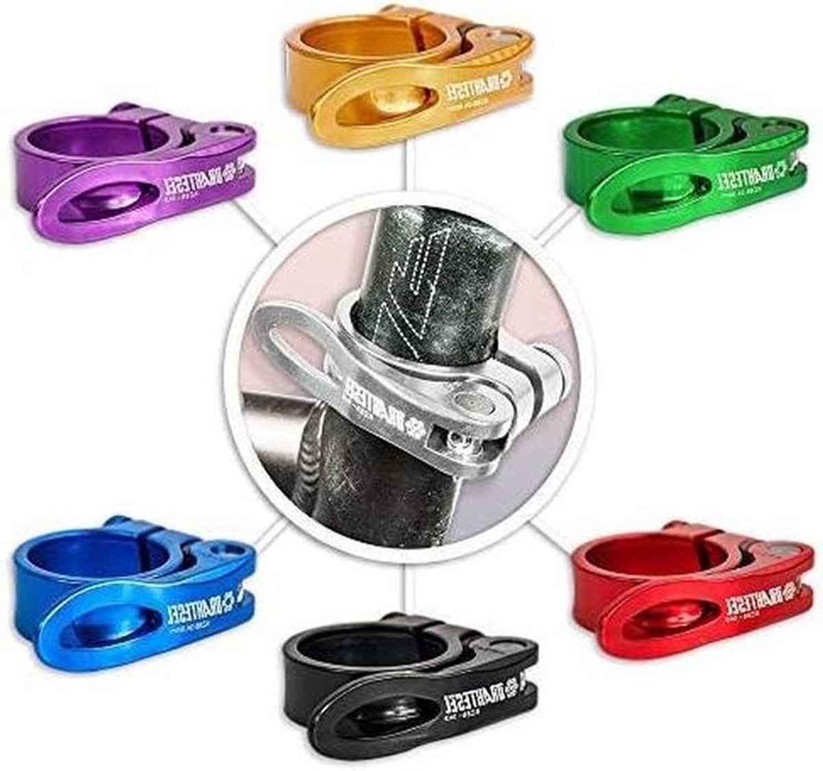 Zadelpenklem - Zadelklem klemring - Zadelhoogte aanpassen - Snelsluiting verwisselbaar - 349 mm - Zilver